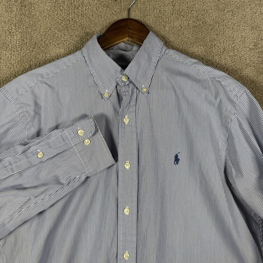 Ralph Lauren Shirt Mens Large Blue White Stripe Button Down Classic Fit Cotton